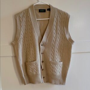 Men’s preppy size large vintage Byford Brand 100% wool sweater vest in tan.